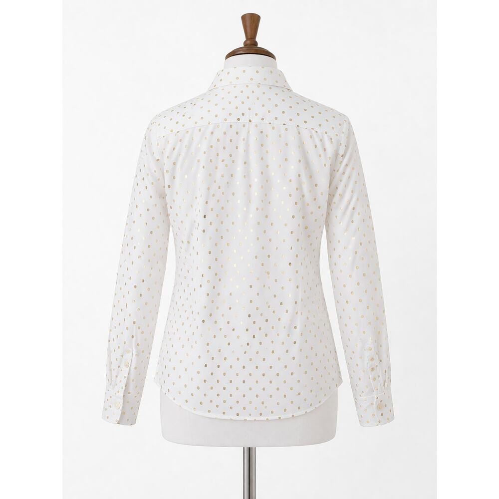 J.Crew Women’s White Gold Polka Dot Button Up Shirt Long Sleeve Blouse Size XS - Picture 3 of 4